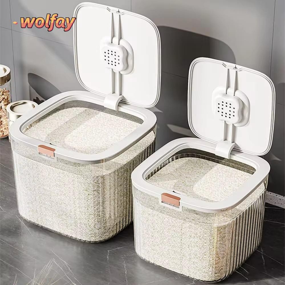 ภาชนะเก็บอาหาร WOLFAY, ถังข้าวปิดผนึกกันความชื้น 5/10/15 กก., ถังข้าวหนาความจุสูง Mutifunction
