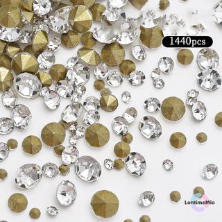 Lontimemio] 1440pcs Glitter Crystal Clear Rhinestones Non Hotfix FlatBack Strass เย็บ/ผ้า/เล็บ Rhinestones ตกแต่งใหม่