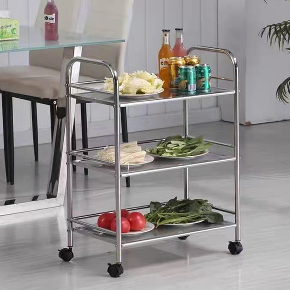 pw639shop CLOSE ชั้นวางของสเตนเลสอเนกประสงค์พร้อมล้อ 2 ชั้น 50x34x75 ซม. SSC001