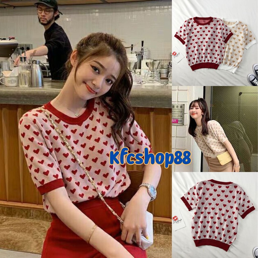 🔷พร้อมส่ง🔷 เสื้อไหมพรมลายหัวใจ ใส่สบาย ฟรีไซส์ #A55