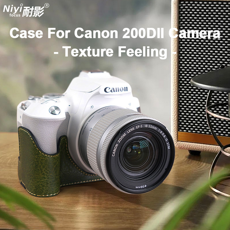 Canon 200D กล้องป้องกันครึ่ง PU ฐานกระเป๋าเก็บกล้องสําหรับ Canon M50 M50 II Mark II M5 EOS 200D II 200D Mark II กระเป๋า Protector ฝาครอบหนัง PU​​​​​​​ กระเป๋า