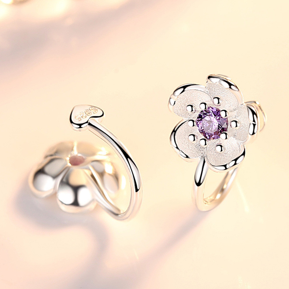 925 เงินสเตอร์ลิงสไตล์เกาหลีคริสตัล Cherry Blossom ดอกไม้คลิปบนต่างหูโดยไม่ต้องเจาะสําหรับสาวหวานหูคลิป ราคา ถูกที่สุด ดีลบีเคเค แกลเลอรีภาพที่ 5