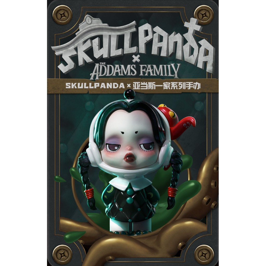 Popmart POPMART SKULLPANDA Adams Family Series Mystery Box เดสก์ท็อปตกแต่งของเล่นของแท้อินเทรนด์เล่นรูปของขวัญวันเกิดน่ารัก