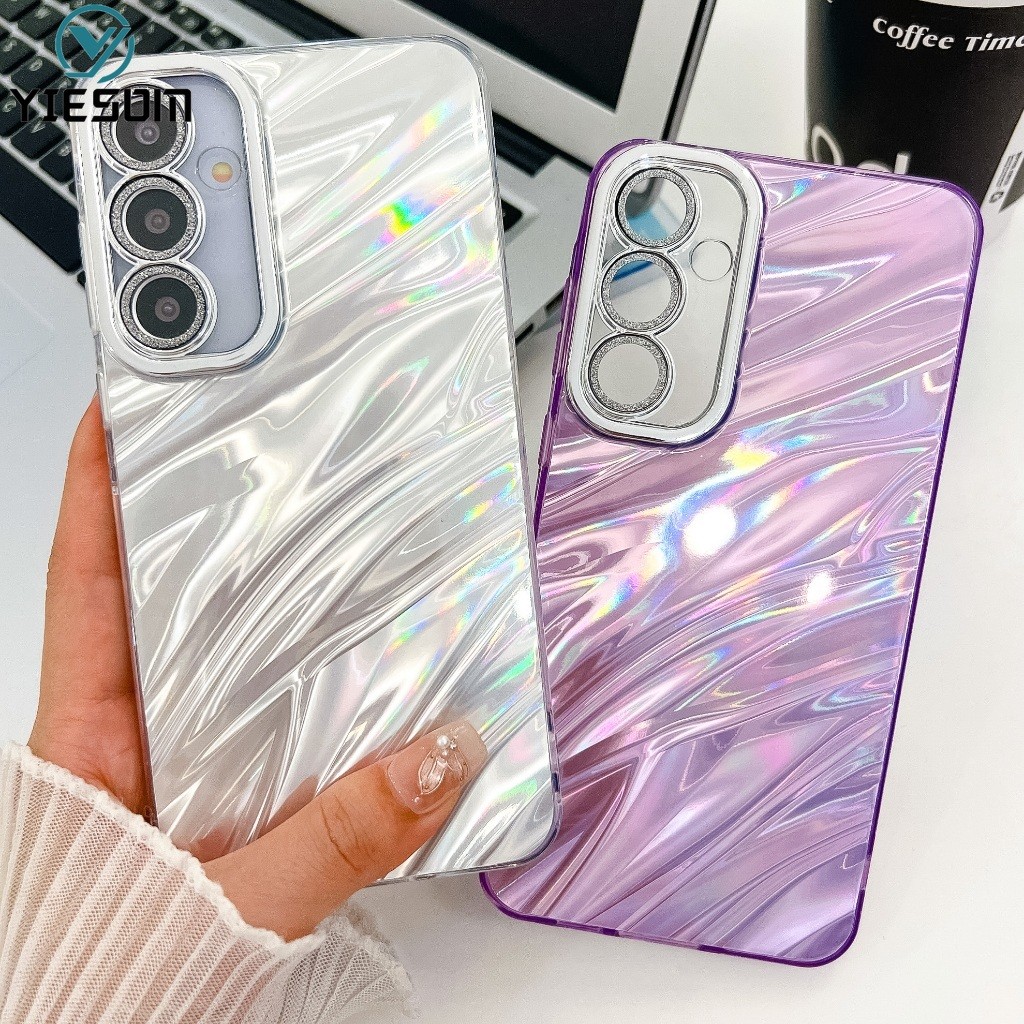 SAMSUNG ระลอกน้ําเลเซอร์เคสโทรศัพท์สําหรับsamsung Galaxy A55 5G A35 5G A25 A15 A54 5Gชุบกันกระแทกพร้อมฟิล์มเลนส์