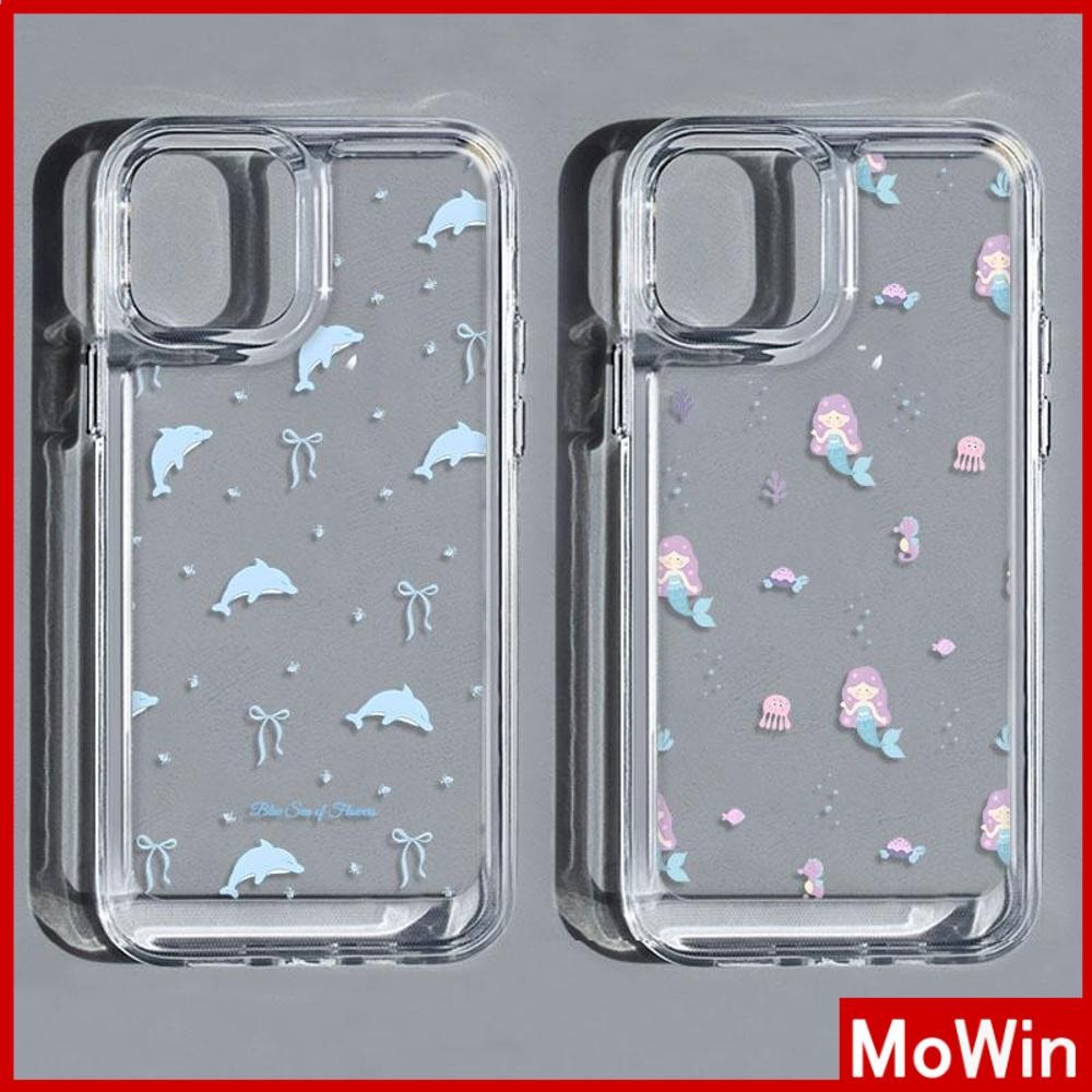 Mowin - สำหรับ iPhone 15 Pro Max เคสใส TPU ปุ่มชุบไฟฟ้าอ่อนป้องกันกล้องกันกระแทก ปลาโลมาและนางเงือก เข้ากันได้กับ iPhone 14 13 12 11 XS XR 7Plus 8 Plus