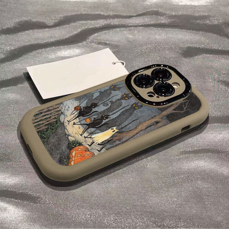 คืนมืดแมวดำ iphone15promax เคสมือถือแอปเปิ้ล14/13การ์ตูน12/11พัฟเคสผู้หญิง XR/XS