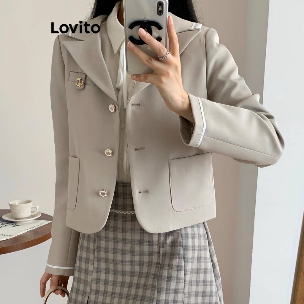 Lovito เสื้อเบลเซอร์ซิปธรรมดาสำหรับผู้หญิง LNA77758