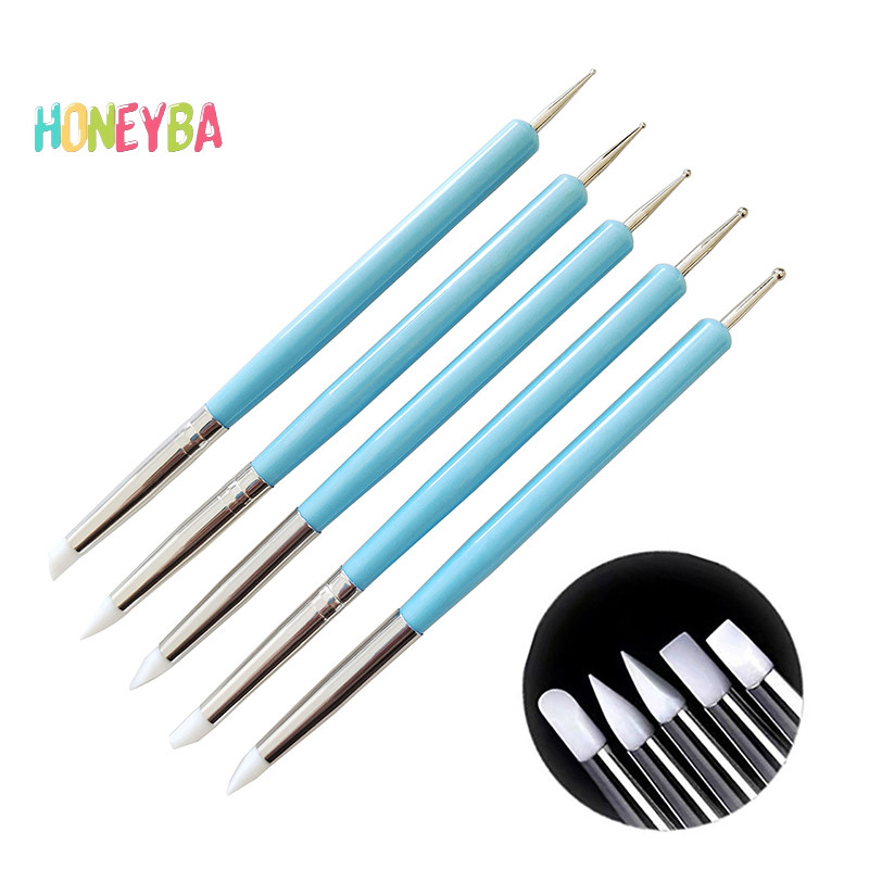 <Honeyba> 5 ชิ้น/เซ็ตสแตนเลสสองหัวSculpg PolymerและSoftเครื่องปั้นดินเผาเครื่องมือดินซิลิโคนSling Art Shaperเครื่องมือNice