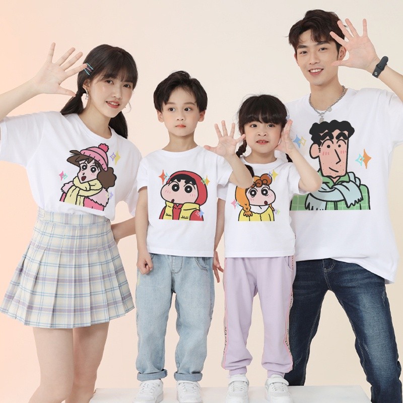 พร้อมส่ง&เก็บเงินปลายทาง RINA STUDIOชุดเสื้อยืด พิมพ์ลายการ์ตูนชินจังน่ารัก สําหรับครอบครัว
