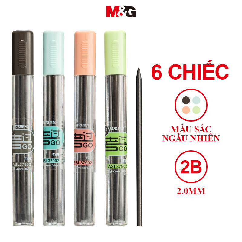 M&g Overstriking ดินสอเติม 2B 2.0 มม.สีสุ่ม Strong Core ดินสอเติม Propelling ดินสอสอบการบ้าน ASL37902 อุปกรณ์การเรียนดินสอเติม 6Sticks-1 ชุด SH