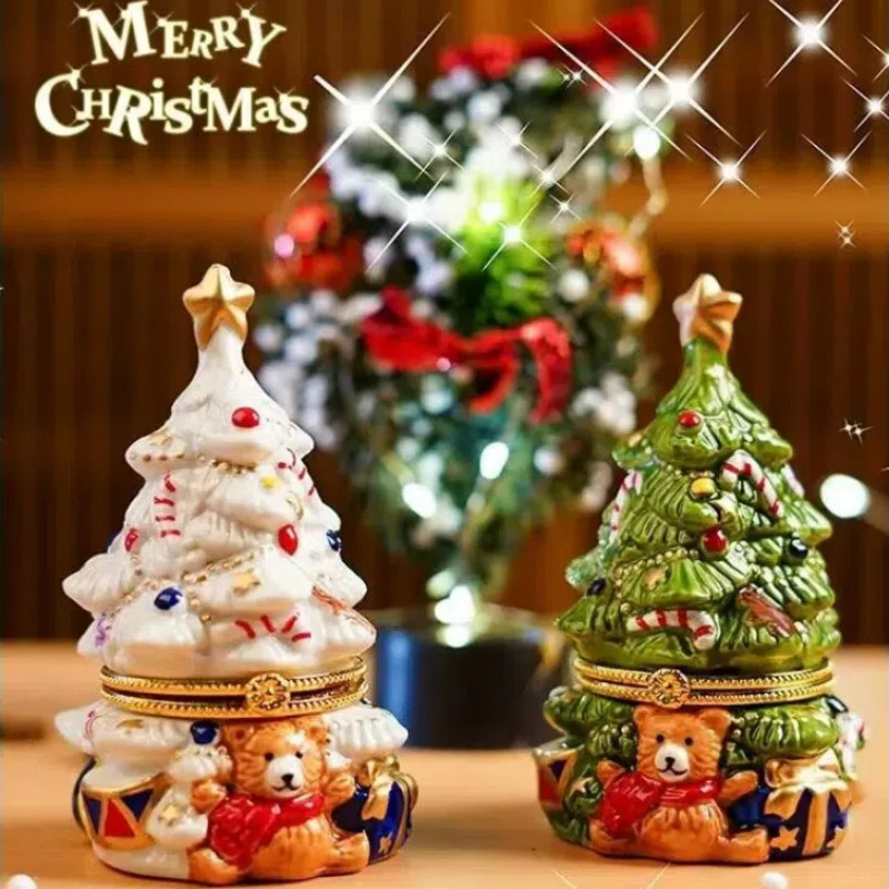 สุขสันต์วันคริสต์มาสน่ารักกล่องเครื่องประดับเซรามิกต้นไม้และหมีขวดเครื่องประดับเชิงเทียนขนาดเล็กตกแต่งบ้านของขวัญ