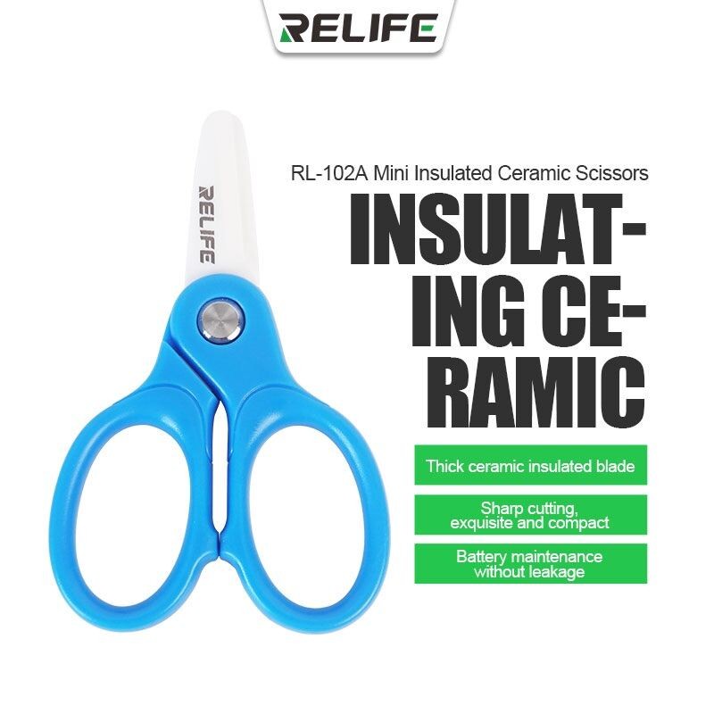 RELIFE RL-102A Mini ฉนวนเซรามิคกรรไกร Non-Conductive ทนอุณหภูมิสูงสำหรับบำรุงรักษาโทรศัพท์มือถือ