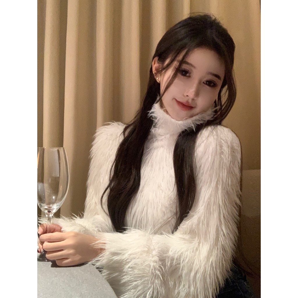 เกาหลีทงแดมุนฤดูใบไม้ร่วงและฤดูหนาวสไตล์ใหม่สไตล์เกาหลีเสื้อสเวตเตอร์คอเต่าขนยาวสั้นผู้หญิงรักฉัน