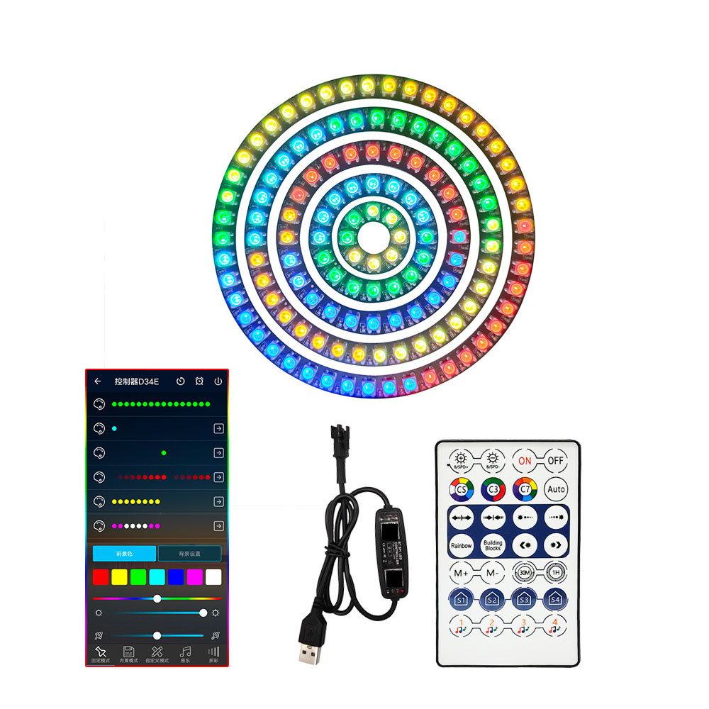 Ws2812b LED แหวน 8/16/24/35/45 บิต LEDS SK6812 ws2812b WS2812 5050 RGB แอดเดรสพิกเซล LED โมดูล Strip Light DC 5V บลูทูธ APP Controller ชุด
