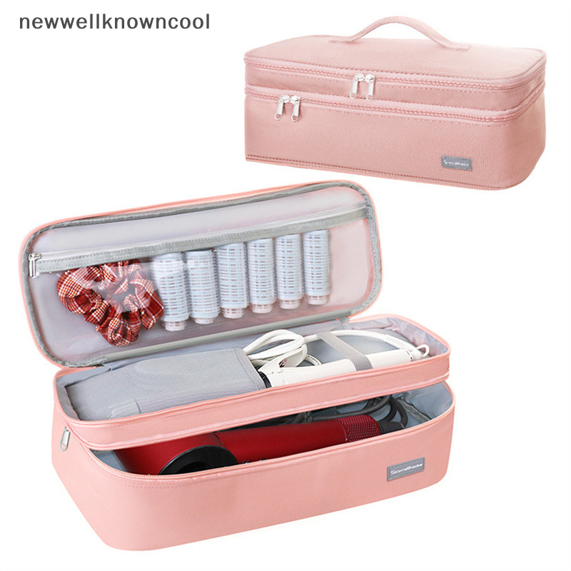 Newwellknowncool ขนาดใหญ่เครื่องเป่าผมกระเป๋าเดินทางเครื่องเป่าผมแบบพกพา Double-layer เครื่องเป่าผมกระเป๋า Spacious Organizer สําหรับผู้หญิง AAD