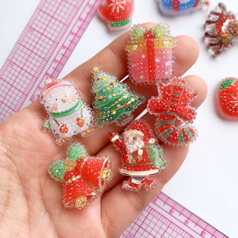 10 ชิ้น/เซ็ตการ์ตูนคริสต์มาส Bell Glitter เรซิ่น Flatback DIY ครีมกาวเคสโทรศัพท์กิ๊บติดผม Handmade วัสดุ