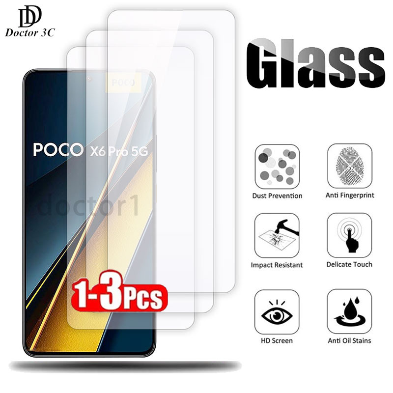 ฟิล์มกระจกใสสำหรับ Xiaomi Poco X6 X5 X4 X3 NFC M6 Plus M5 M5s M4 M3 F6 F5 F4 GT F3 Pro 5G 4G 2024
