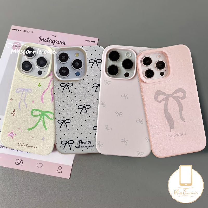 แฟชั่น Simple Bow ดาวที่มีสีสัน Bowknot เคสโทรศัพท์สําหรับ IPhone 11 14 13 12 XR 16 15 Pro Max X XS Max 16 14 15 Plus หนังหรูหราผิวรู้สึก Soft Tpu Cover