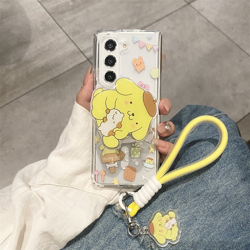 สําหรับปลอก Samsung Z Fold3 Fold4 Fold5 Fold6 กรณีการ์ตูน Cinnamoroll Purin โปร่งใสแม่เหล็ก Hard Flip ฝาครอบโทรศัพท์สําหรับ Samsung Galaxy Z พับ 6 5 4 3 5G
