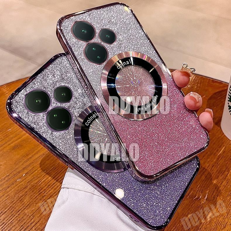 ปลอกหรูหราสําหรับ OPPO A3X A3 ชุบเคสโทรศัพท์ใสแวววาวพร้อมเลนส์ดูดแม่เหล็กที่แข็งแกร่งและป้องกันการตกสําหรับครอบคลุมเต็มรูปแบบปกอ่อน