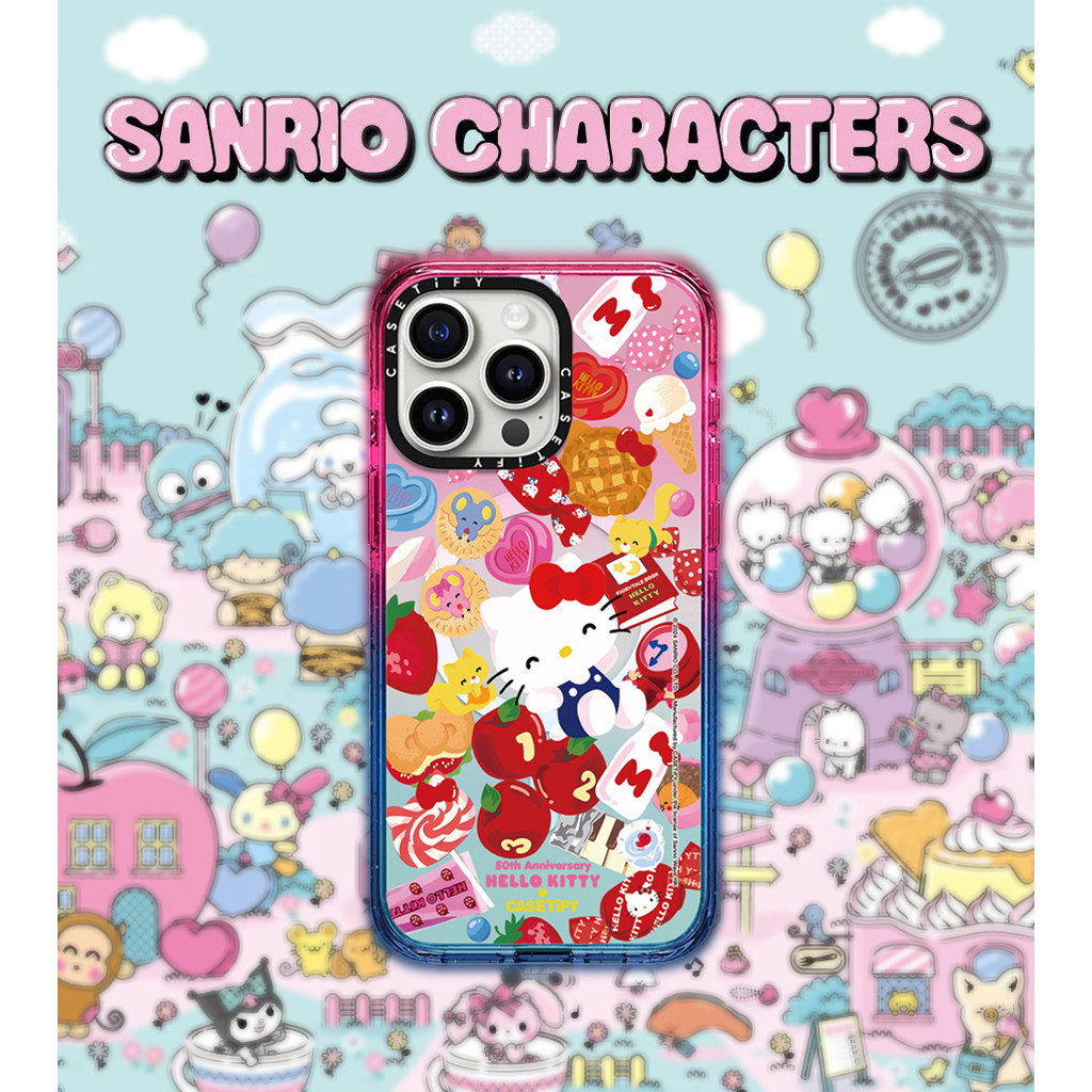 Casetify X Hello Kitty สติกเกอร์คอลเลกชันสี Hard Case เคสโทรศัพท์ Impact Case สําหรับ Apple IPhone 12 13 14 15 16 Pro Max Plus พร้อมกล่อง