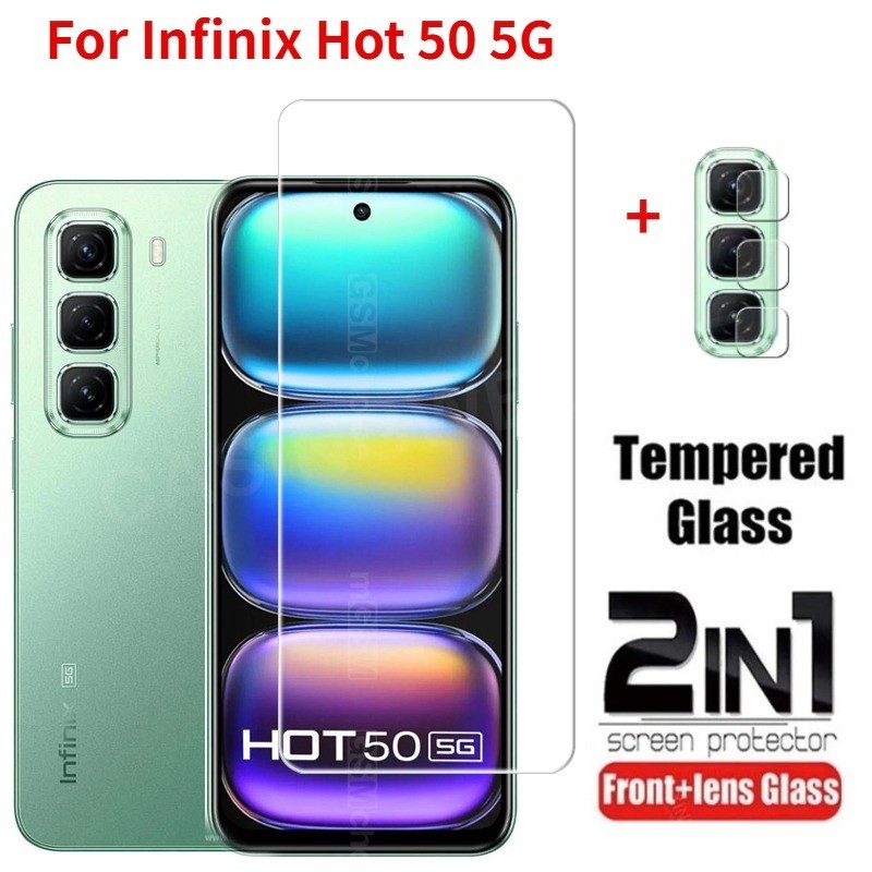 2in1 ฟิล์มกระจกนิรภัยสําหรับ Infinix Hot 50 5G Infinix Hot 50i Hot50 InfinixHot50 5G 4G 2024 ป้องกันหน้าจอกล้องกลับเลนส์ป้องกันกระจกคลุมทั้งหมดฟิล์มด้านหน้า