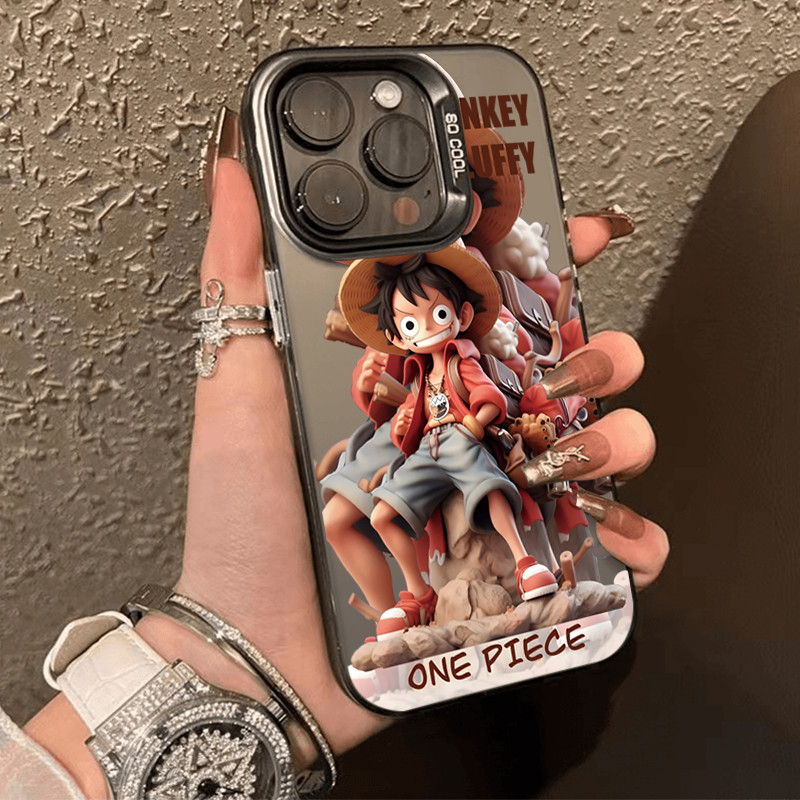 โลหะชุบโลหะด้วยไฟฟ้า ไอโฟนรุ่นคิวลูฟี่for 11 iPhone 12 13 14 15Pro MAX X XS XR 7 8Plus เคสโทรศัพท์