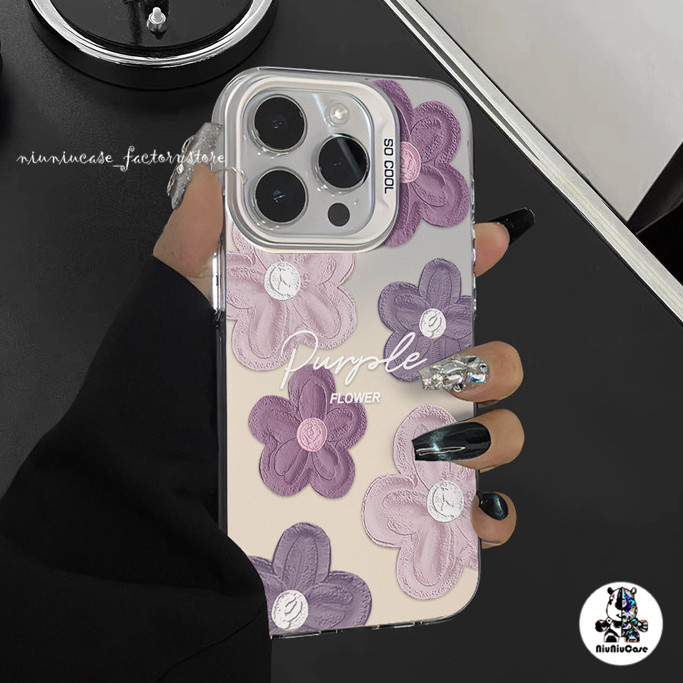 เคสไอโฟน11 ซิลิโคนนุ่มเคสโทรศัพท์ ดอกไม้เกสรดอกไม้ผ้าสีม่วง For IPhone 11 13 12 7Plus 14 15 11 Pro MAX 8 7 Plus X XR XS - รูปที่ 2