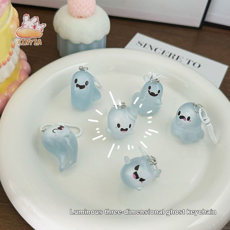 Jelly Ghost Key Chain 3D การ์ตูน Luminous จี้คู่ Best Friend กระเป๋าเป้สะพายหลังจี้XINYIA.TH