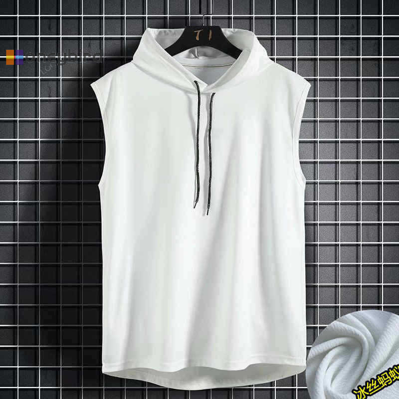 Honeybird เสื้อกั๊กแขนกุด Top Men เสื้อยืดสีทึบ Hooded Sweatshirt Lace-Up เสื้อยืด Hip Hop เสื้อกันหนาว Nice