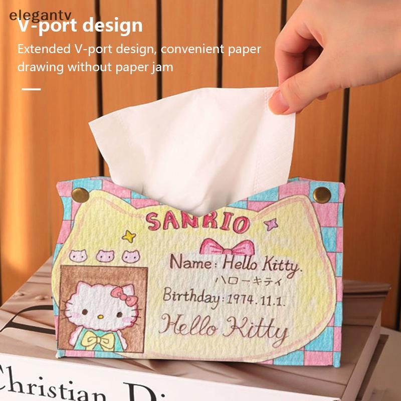 Egn การ์ตูน Sanrio PU กระดาษทิชชูกระเป๋าน่ารัก Hello Kitty กล่องกระดาษทิชชูรถห้องนั่งเล่นผ้าเช็ดปากกระเป๋าเก็บเดสก์ท็อปตกแต่งเครื่องประดับของขวัญ N