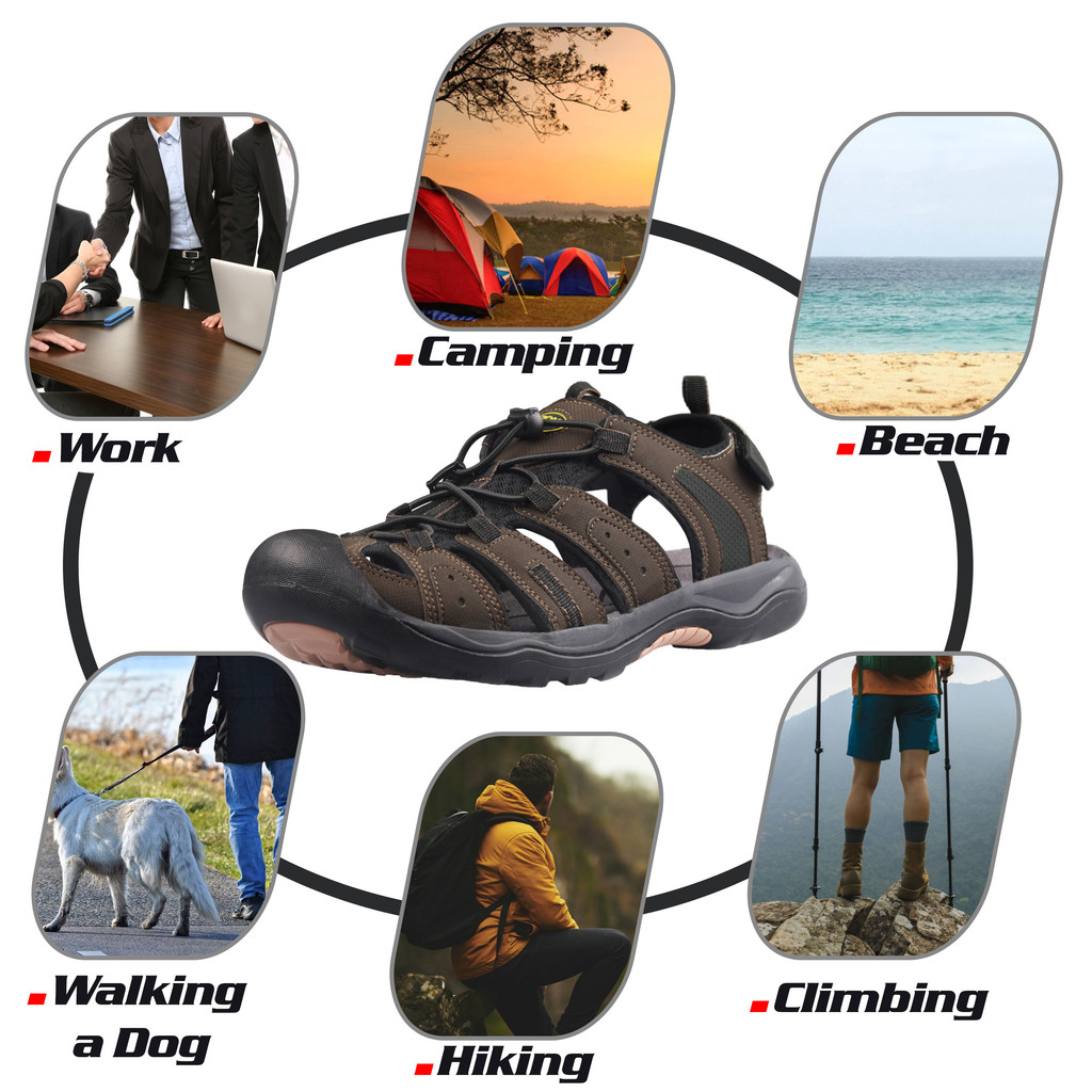 Grition Mens รองเท้าแตะเดินป่ากลางแจ้งฤดูร้อนชายหาดปิด Toe กันน้ําเดินรองเท้าเดินทาง
