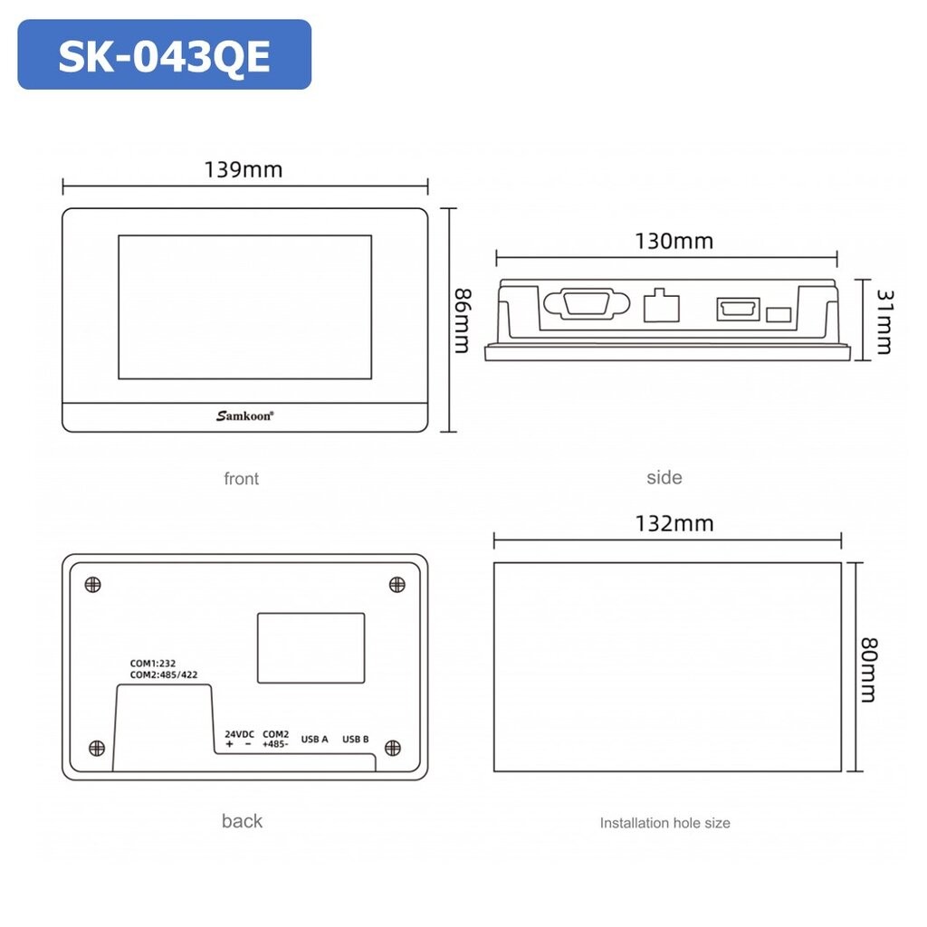 SAMKOON HMI SK-043QE จอทัชสกรีน 4.3" HMI Touch Screen 4.3" Human Machine Interface