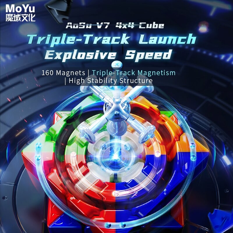 MOYU AOSU V7 4X4 WRM UV Ball Magnetic Magic Cube สติกเกอร์ Professional Fidget ของเล่น MOYU AOSU WR 