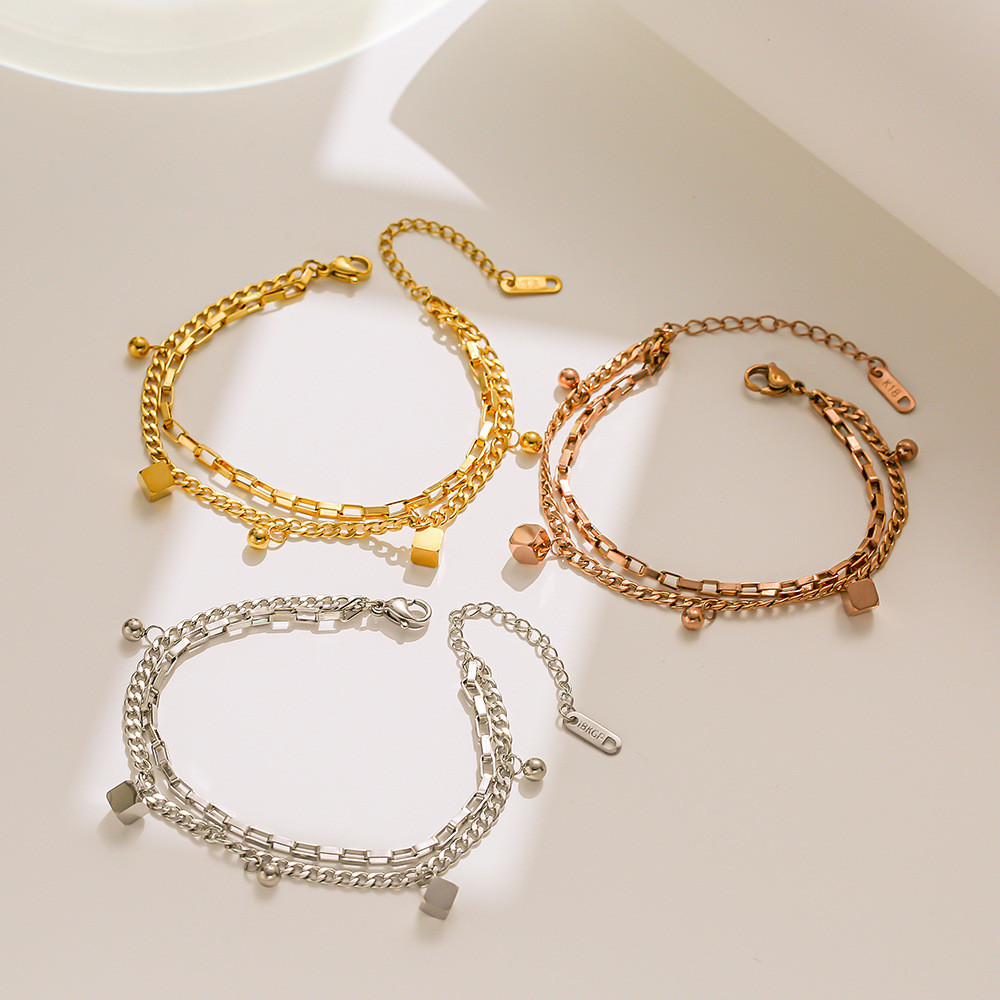 Bafanglaicai Transfer Bead เหล็กไทเทเนียมสองชั้นสามารถจุ่มน้ําแฟชั่นอินเทรนด์สร้อยข้อมือผู้หญิง