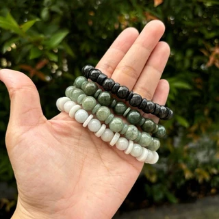 ข้อมือหยกพม่า หยกแท้ธรรมชาติ ข้อมือหยกคั่นบิดิส ขนาด10มิล 10BI