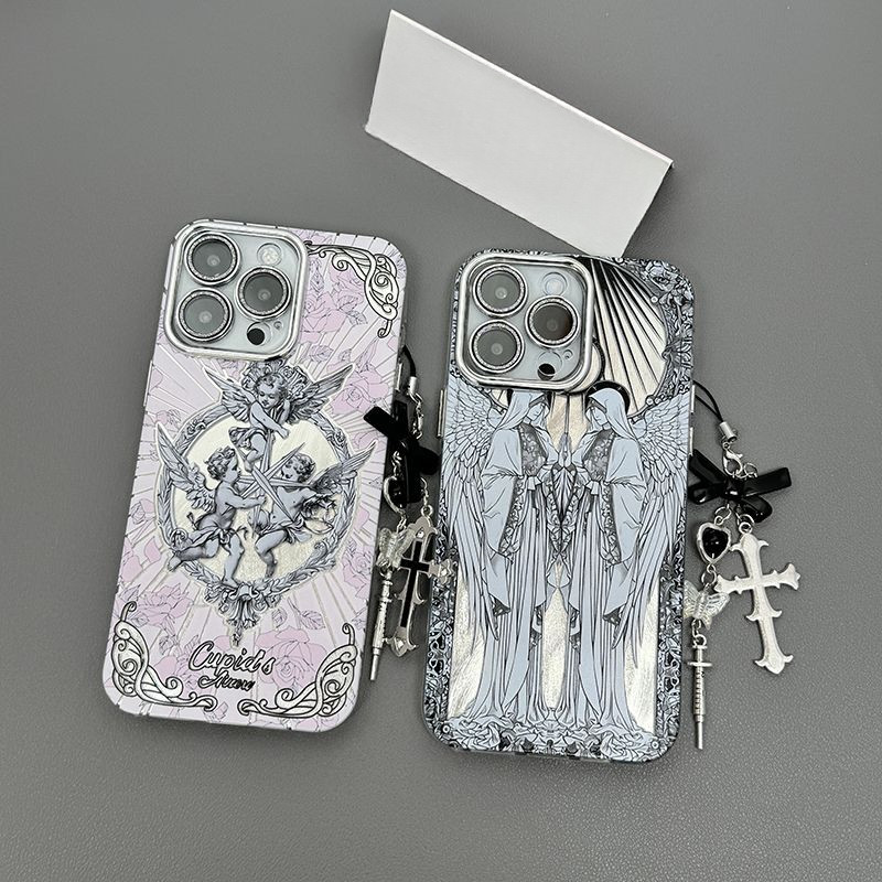 High-end Retro Feather เส้นด้ายกามเทพ Shock-resistant กรณีเหมาะสําหรับ iPhone16promax 16pro 16plus 16 15promax 15pro 15 14pro 14plus 14 13pro13 12 11promax 11pro 11pro 11 XSmax XR X/XS 8/7plus 7plus เคสโทรศัพท์