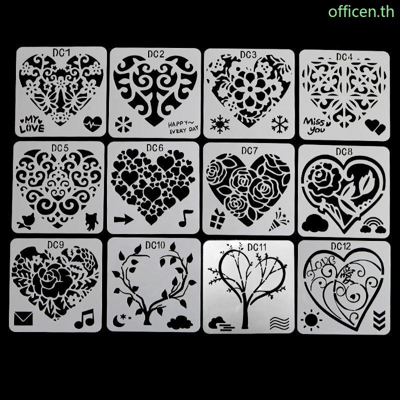 Cen 12 ชิ้นดอกไม้หัวใจวาดแม่พิมพ์พลาสติกเด็กภาพวาด Stencils DIY กระดาษ Ar