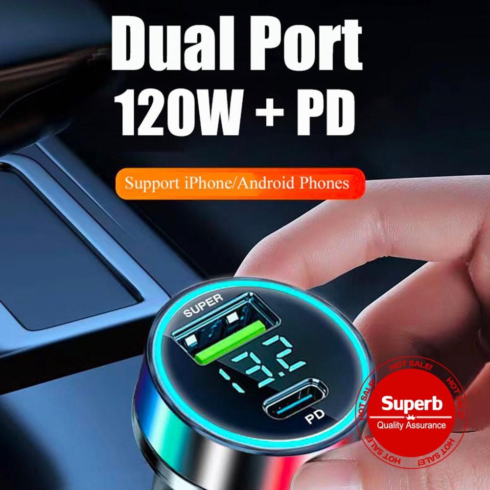 Pd 20w ที่ชาร์จแบตในรถ Super Fast Charge อะแดปเตอร์ประเภท C Usb 120w แบบพกพาสําหรับ Iphone 14 Pro Ma