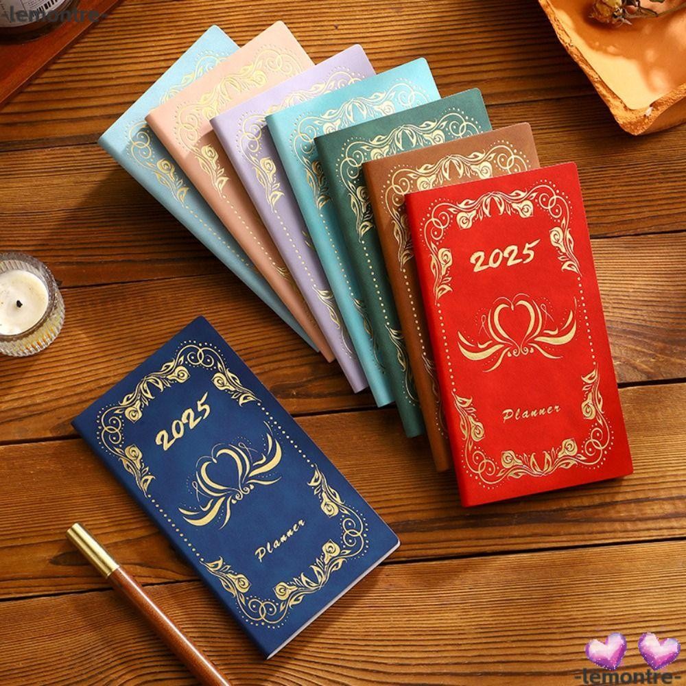 Lemontre 2025 Agenda Book, A6 Pocket Diary Weekly Planner คุณภาพสูงพร้อมปฏิทิน Retro Notebooks นักเรียน