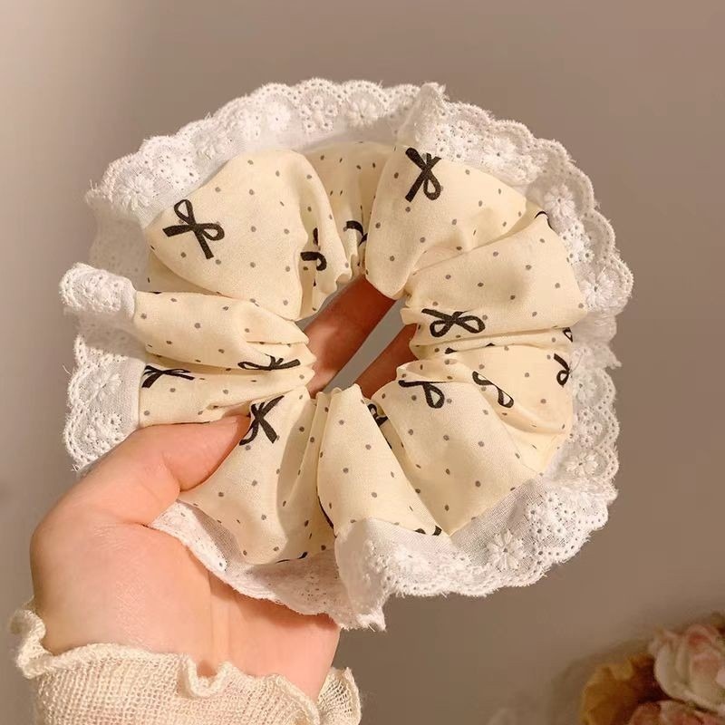 2024 สไตล์บัลเล่ต์ Bow Lace Scrunchy Hair Hoop ครีมคาดศีรษะ
