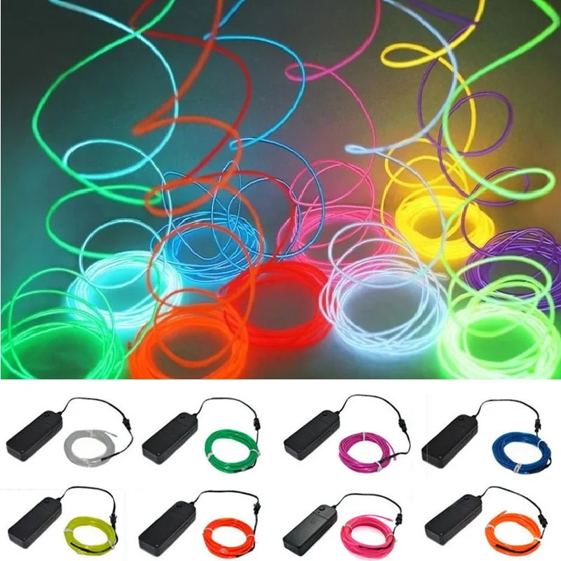 1m 2M 3m 5m Glow ELลวดนีออนสําหรับปาร์ตี้เต้นรําคริสต์มาสDIYเครื่องแต่งกายMulticolor Illuminated Light AAแบตเตอรี่โคมไฟLED Strip