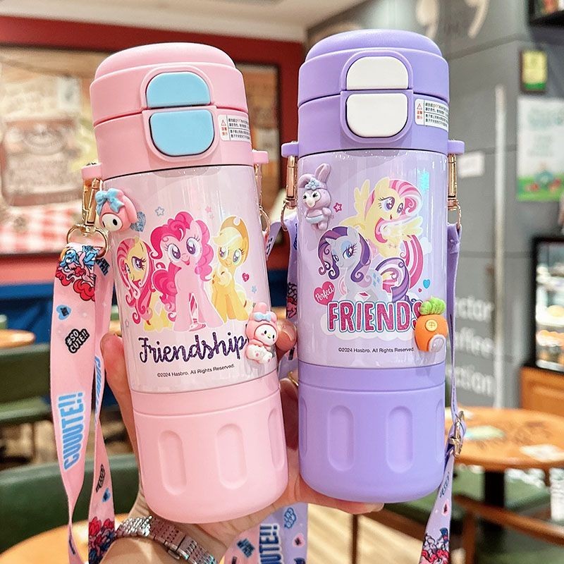 2024 ถ้วยเก็บความร้อนสําหรับเด็กแบบใหม่ My Little Pony Girl School ถ้วยน้ําพิเศษถ้วยดื่มคู่ถ้วยฟางขวดน้ําแบบพกพา