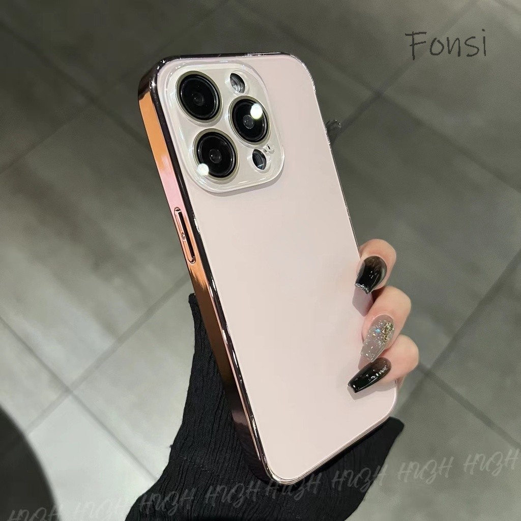 หรูหรา Original AG เคสโทรศัพท์กระจกฝ้าสําหรับ iPhone 15 Pro Max 14 13 12 11 Pro Max 14 15 Plus ชุบ PC shock case พร้อมฟิล์มเลนส์ป้องกัน hard ฝาหลัง