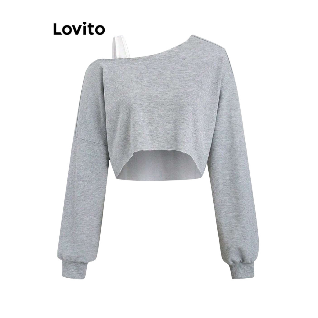 Lovito เสื้อสเวตเตอร์ไหล่เย็นน่ารักสำหรับผู้หญิง L106AD527
