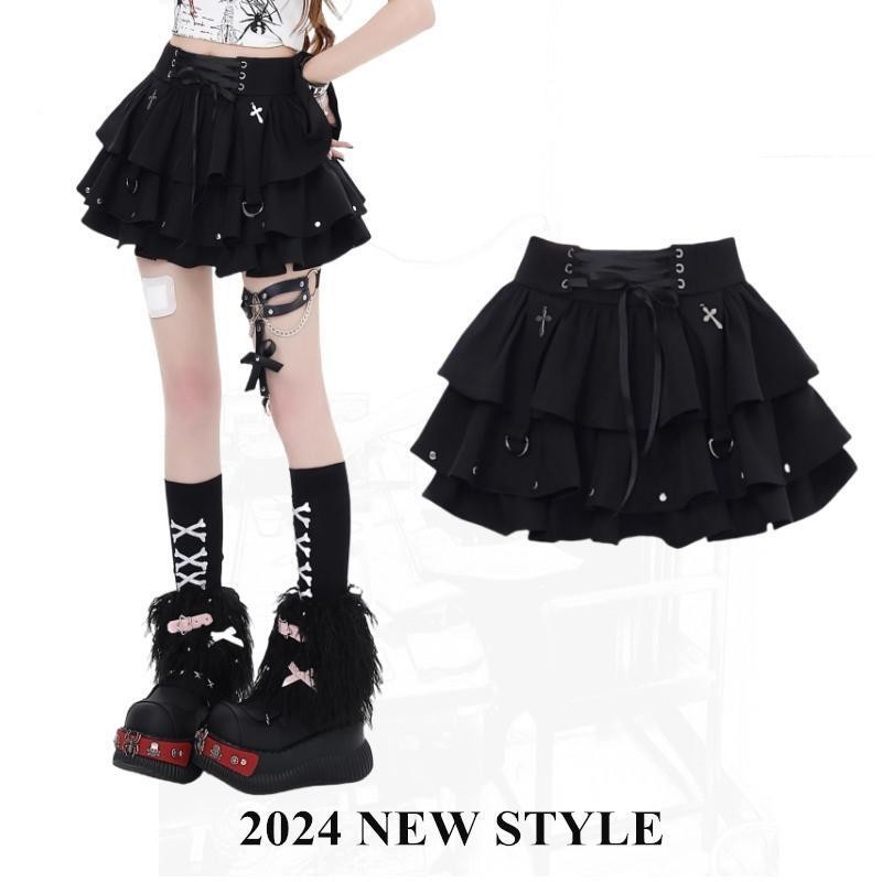 X-orange Japanese Laced-Up กระโปรงเค้กเอวสูงฤดูร้อนสไตล์ใหม่เสื้อผ้าผู้หญิงลําลอง