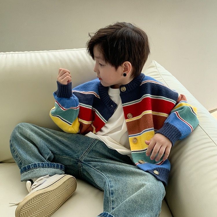 [W.M KIDS & BABY] พร้อม คลังสินค้า & จัดส่งฟรีชายหญิงสไตล์โมริเสื้อกันหนาวฤดูใบไม้ผลิฤดูใบไม้ร่วงเวอร์ชั่นเกาหลีสไตล์ใหม่เด็กที่มีสีสันลายแฟชั่นถักแจ็คเก็ตกลางเด็กใหญ่สบายๆทุ @