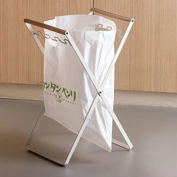 ที่แขวนถุงสำหรับทิ้งขยะ ขาแขวนถุงขยะ พับเก็บได้ ขนาด 56x25cm.(ก่อนกาง) ราวเหล็กแขวนขยะอเนกประสงค์ #AC-0011