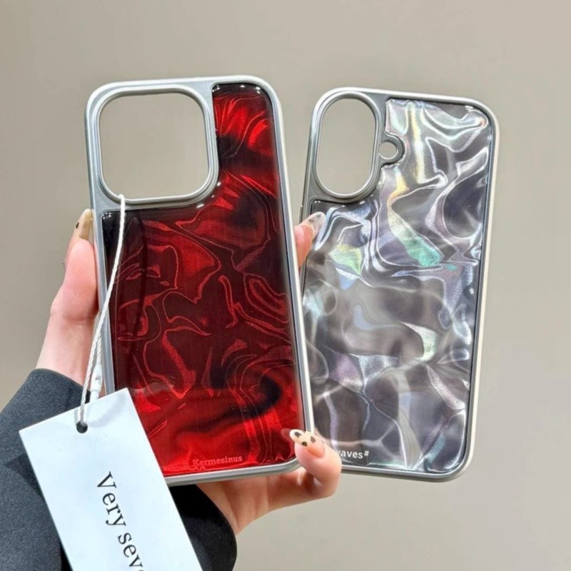 กรอบชุบด้วยไฟฟ้าขั้นสูง เคสโทรศัพท์ระลอกน้ํา iPhone16 15 14 13 12 11 Pro Max กันกระแทกกล้องป้องกันการตกกระแทก Frosted hard ฝาหลัง