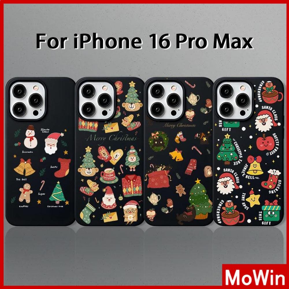 Movin - เคส iPhone 16 Pro Max iPhone 11 สีดำ TPU แบบนิ่ม ตุ๊กตาหิมะคริสต์มาสน่ารักและการ์ตูน เข้ากันได้กับ Compatible With iPhone15 Pro max 14 13 12 Pro max XS XR 7 Plus 8 Plus